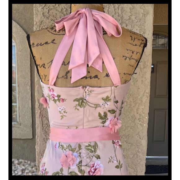 Lulus Pink Floral Applique Tie-Strap Midi Authentic Sweetness Dress Size S - Picture 4 of 12